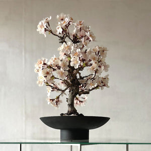 【一点物】桜のドライ盆栽® 「祝」 黒石目調塗り 枯れ盆栽　※桜の花はフェイクフラワーです