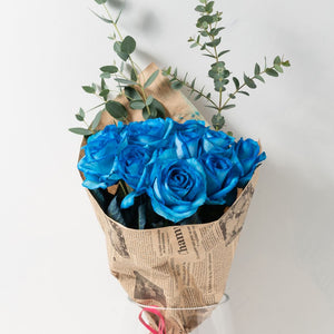 【入学や送別、退職のお祝いに】ローズブーケ（青色） 10本 国産バラの花束