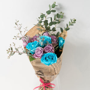 【長寿のお祝いに】ローズブーケ（水色系ミックス） 10本 国産バラの花束