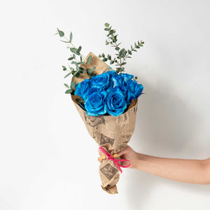 【入学や送別、退職のお祝いに】ローズブーケ（青色） 10本 国産バラの花束