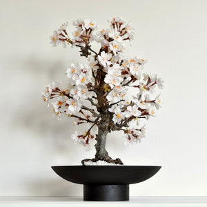 【一点物】桜のドライ盆栽® 「祝」 黒石目調塗り 枯れ盆栽　※桜の花はフェイクフラワーです